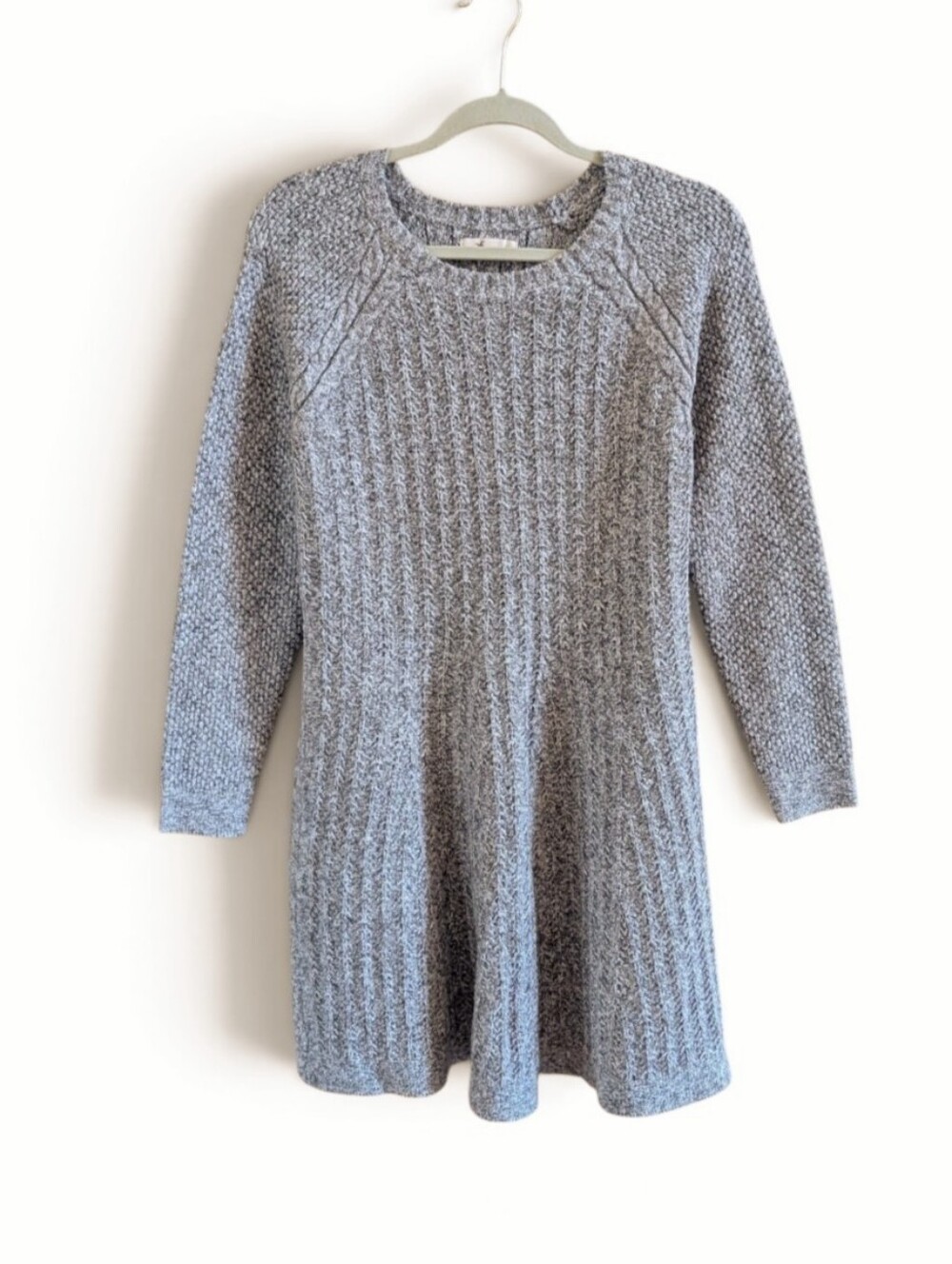 Hollister Y2K Gray Long Sleeve Cable Knit Sweater A-line Mini Dress L